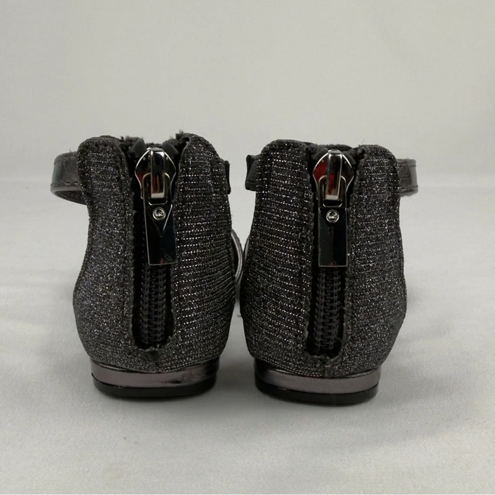 Michael Kors Girls Sz 8 Gunmetal Glitter Mary Jane Flats Ankle Strap